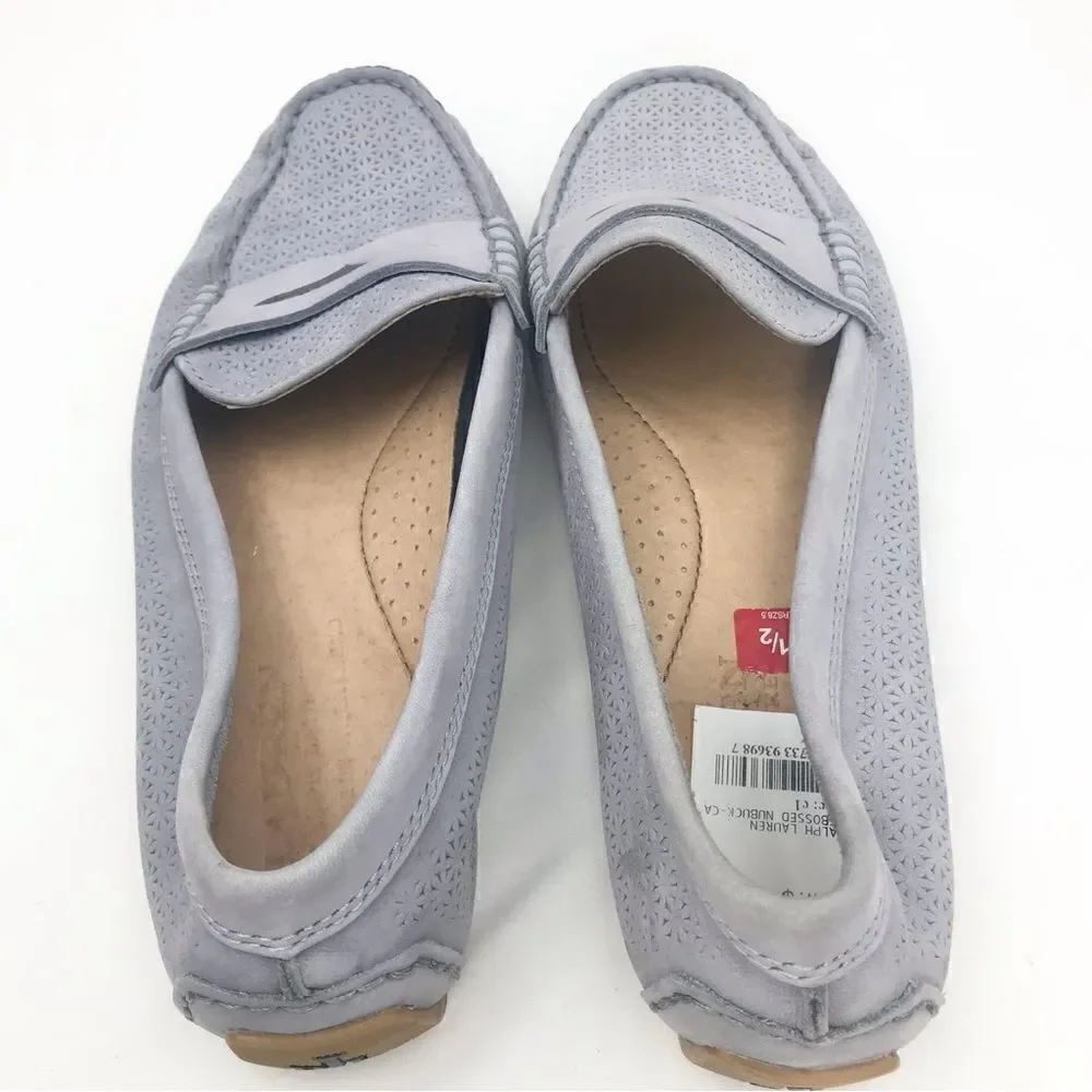Lauren Ralph Lauren CAMILA Suede Leather Purple Gray Slip On Driving Loafers NEW